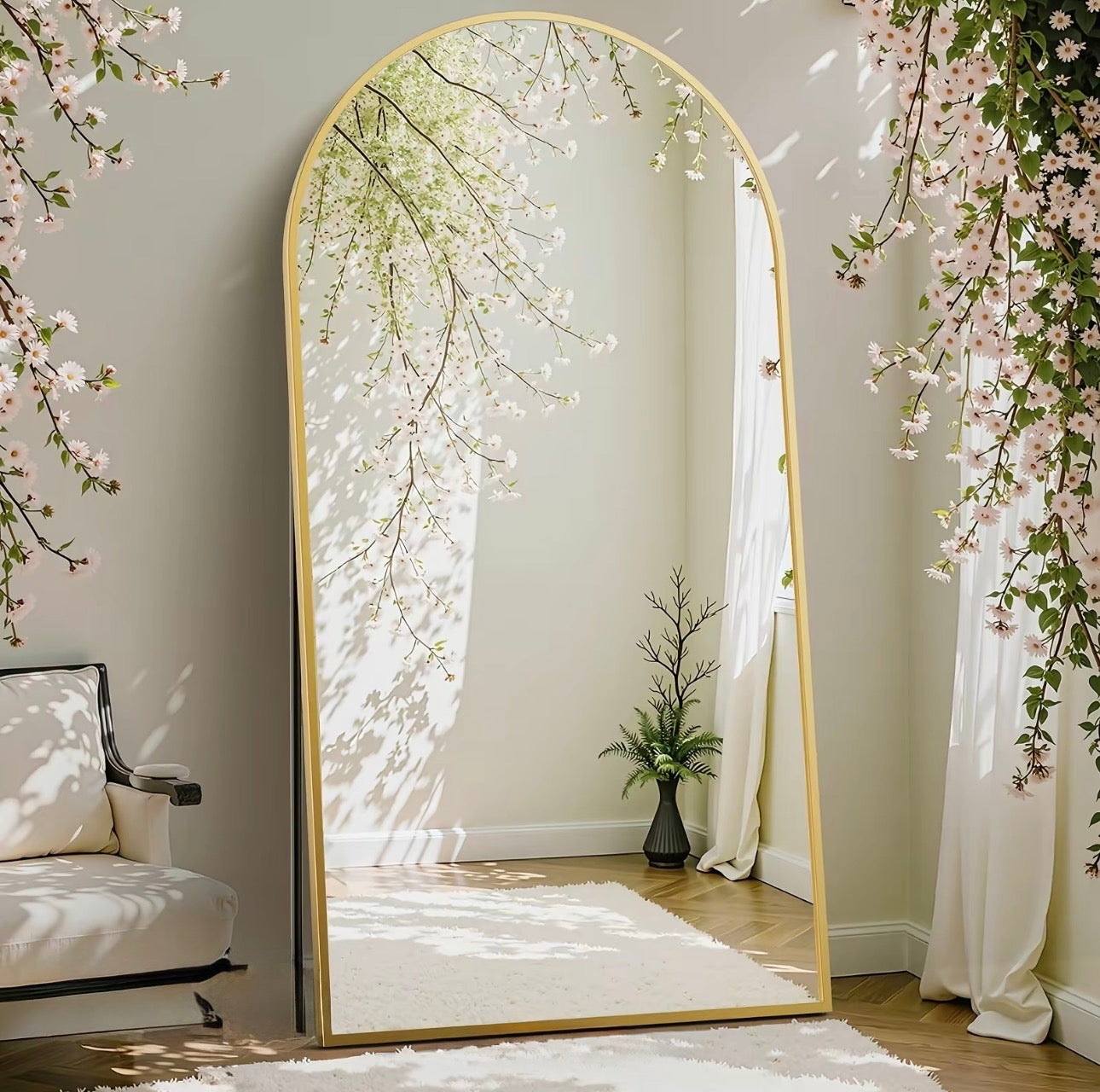 Arched Gold Floor Mirror