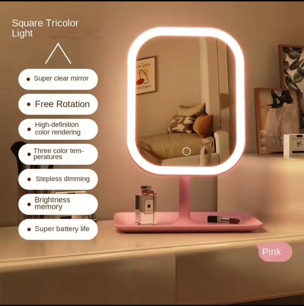Velvet Square Tricolor LED Vanity Mirror
