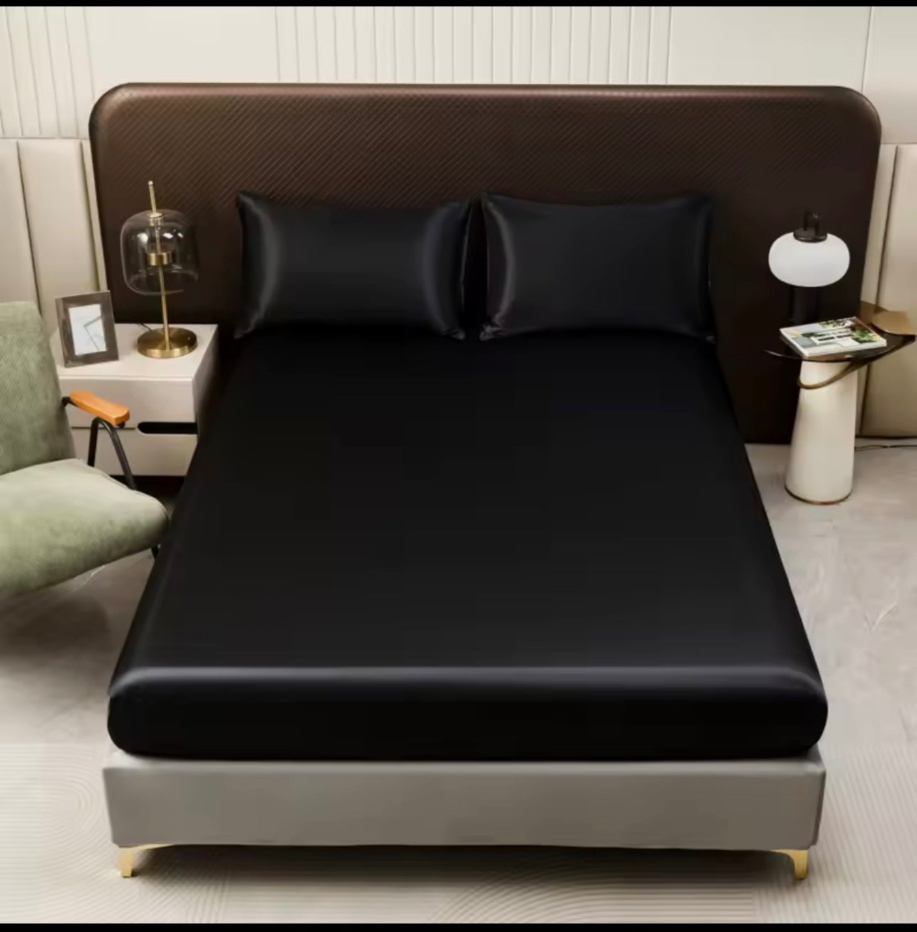 Velvet Silk Fitted Sheet Set in Midnight Black