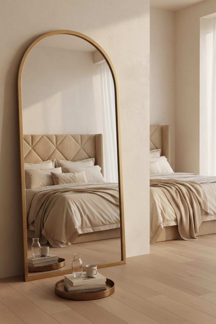 Arched Gold Floor Mirror Lifestyle