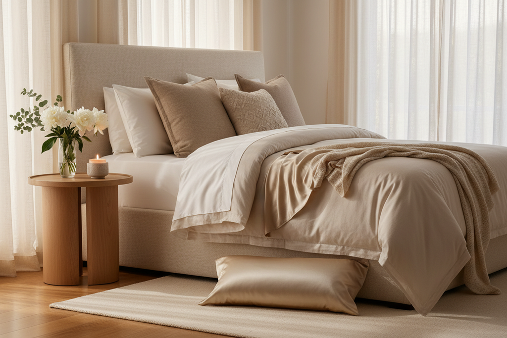 Champagne Silk Pillowcase Lifestyle