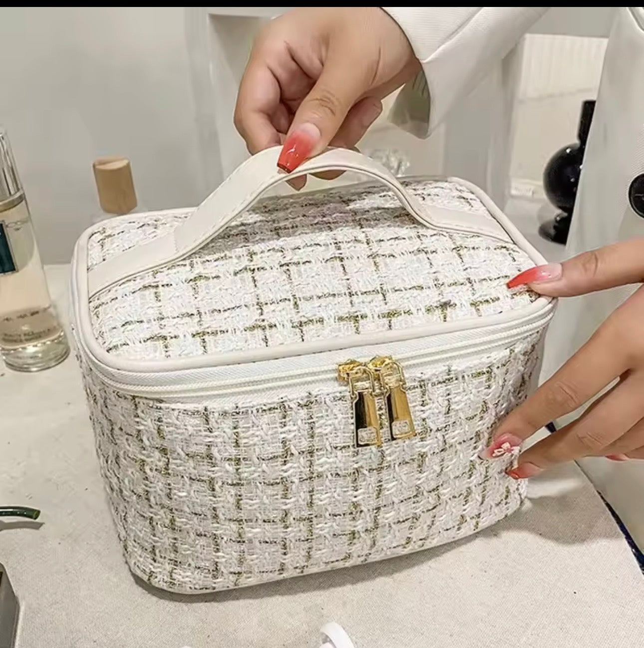 Velvet & Vine Tweed Makeup Bag - White lifestyle